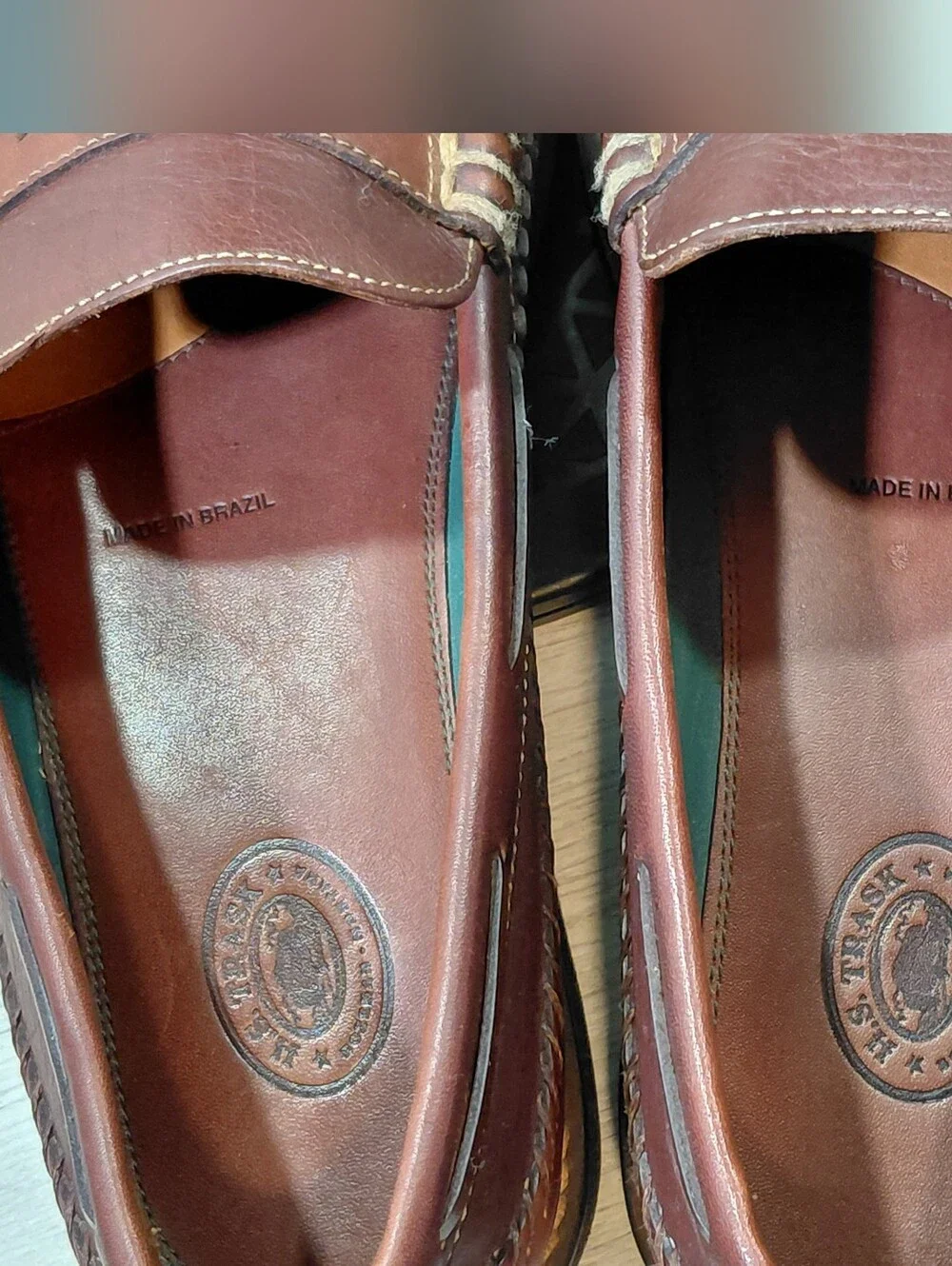 H.S. Trask Men's Brown Leather Penny Loafers, Classic Slip On Moccasin SIZE M11
